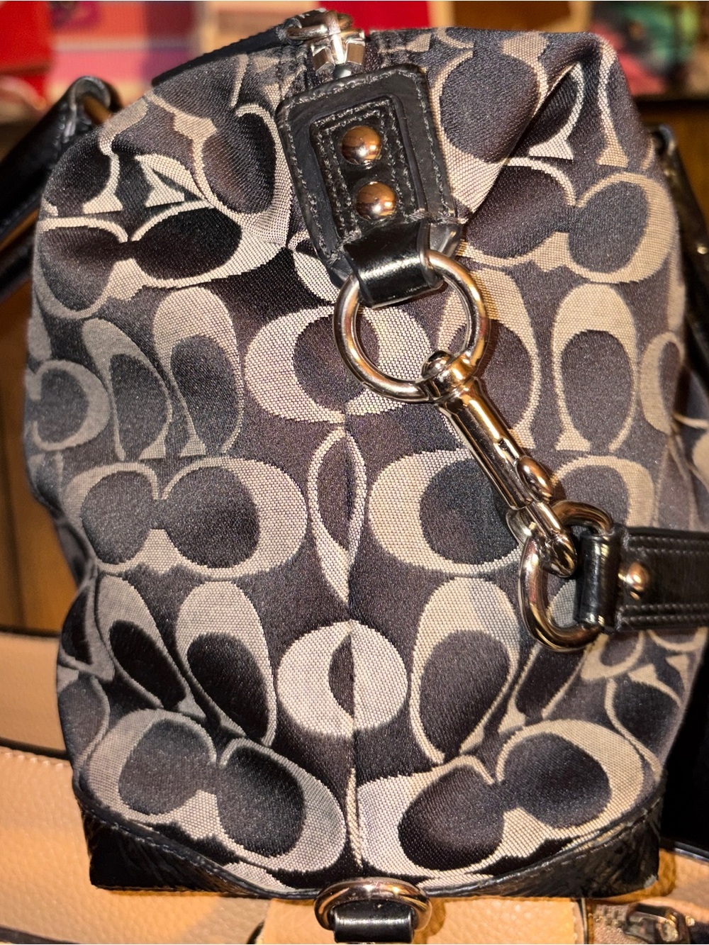 Coach Ashley EUC Black Patent and Gray Canvas C Signature w/ Dual handle Satchel - Picture 5 of 10